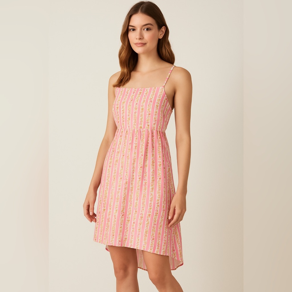 Smith & Quinn Pink Ditzy Floral Striped Sundress | Open Back | Size M